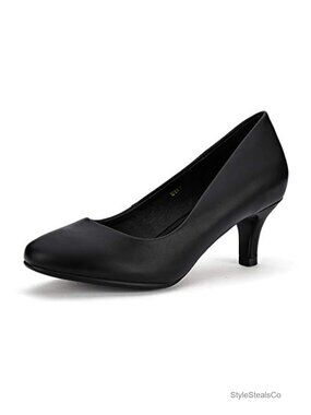 IDIFU Women's Classic Round Toe Kitten Heel Pumps 2 Inch Dress Shoes